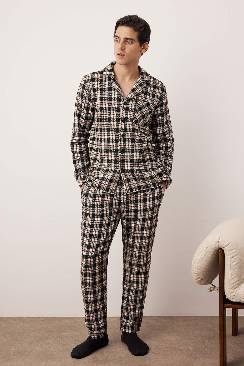TRENDYOL MAN Siyah Regular Fit Ekose Dokuma Pijama Tak?m? TMNAW22PT1078 - Trendyolmilla фото 7