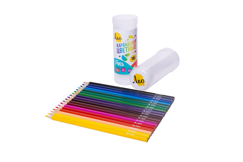 Лео Учись Набор цветных карандашей в тубусе LNTCP-18 заточенный 2 х 18 цв