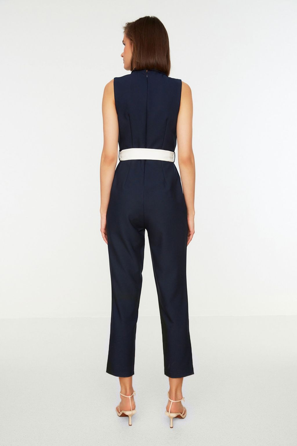 Lacivert Kusakl? Kruvaze Yaka Kolsuz Dokuma Tulum TWOSS20TU0052 - Trendyolmilla фото 4