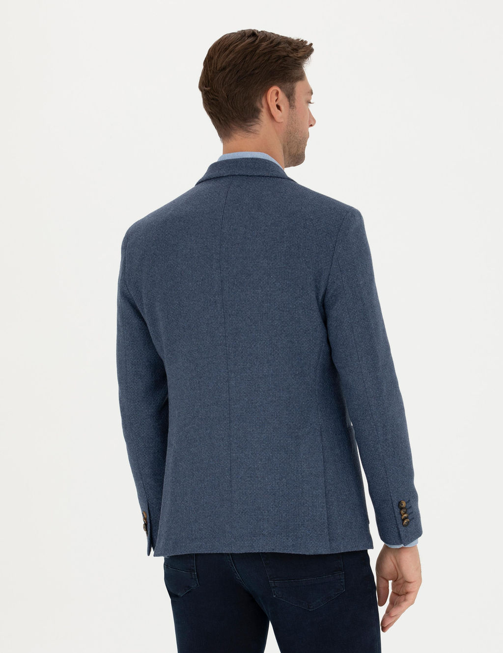 Koyu Mavi Slim Fit Y_n Kar___ml_ Ceket