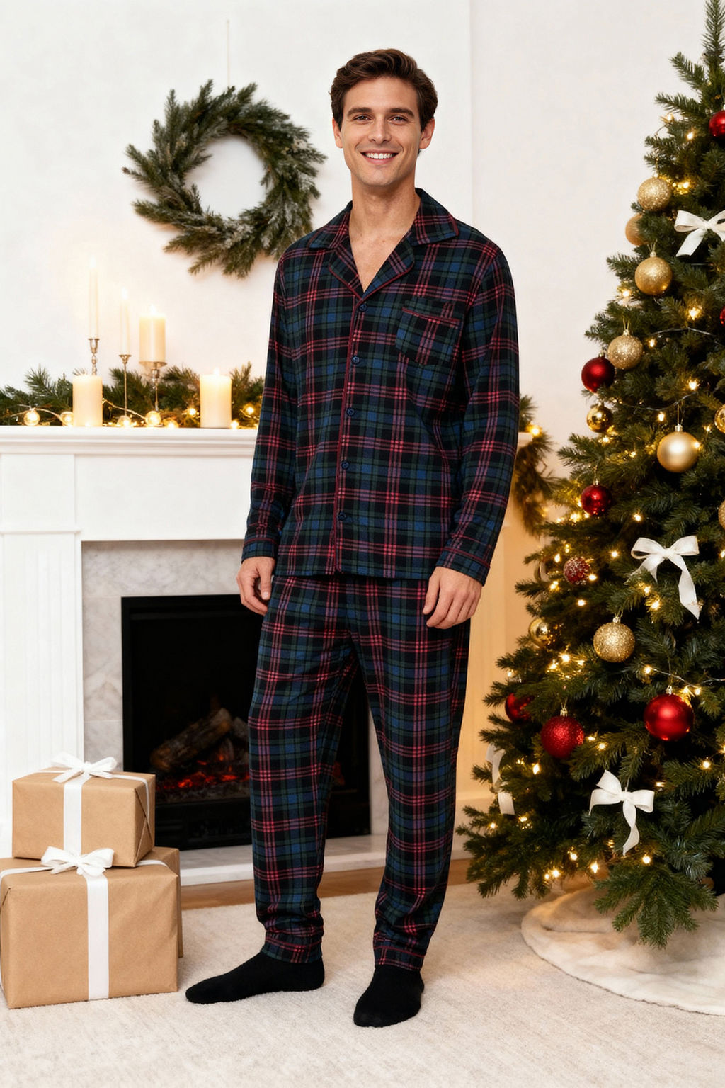 TRENDYOL MAN Lacivert Regular Fit Ekose Orme %100 Pamuk Pijama Tak?m? TMNAW24PT00026 - Trendyolmilla фото 9