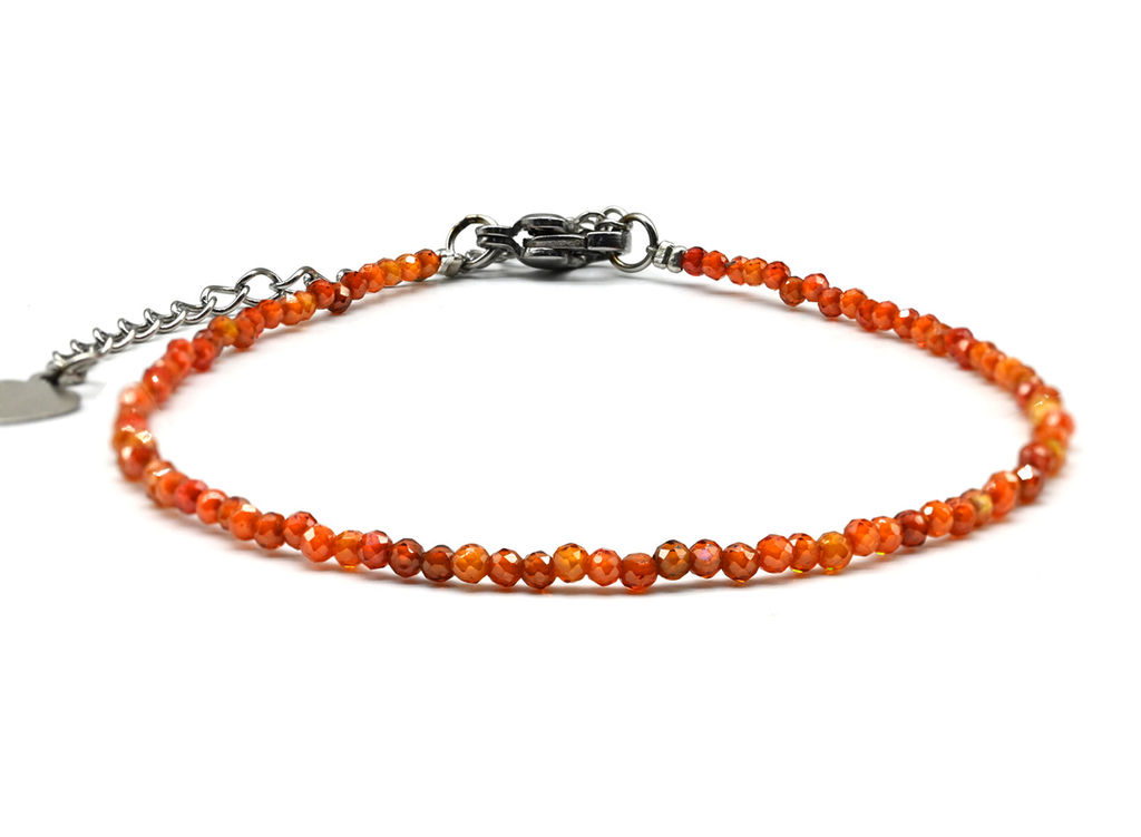 Браслет из фианитов шарик гр.2мм цв.оранжевый, 17см