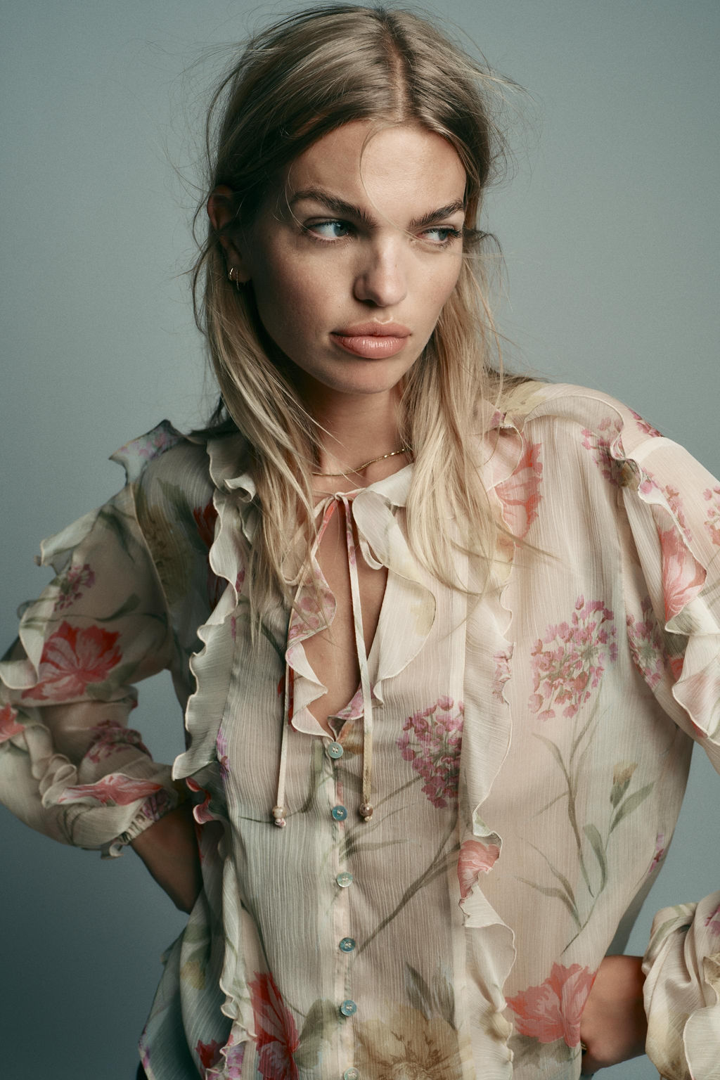 SEMI-SHEER FLORAL PRINT SHIRT - Zara фото 17