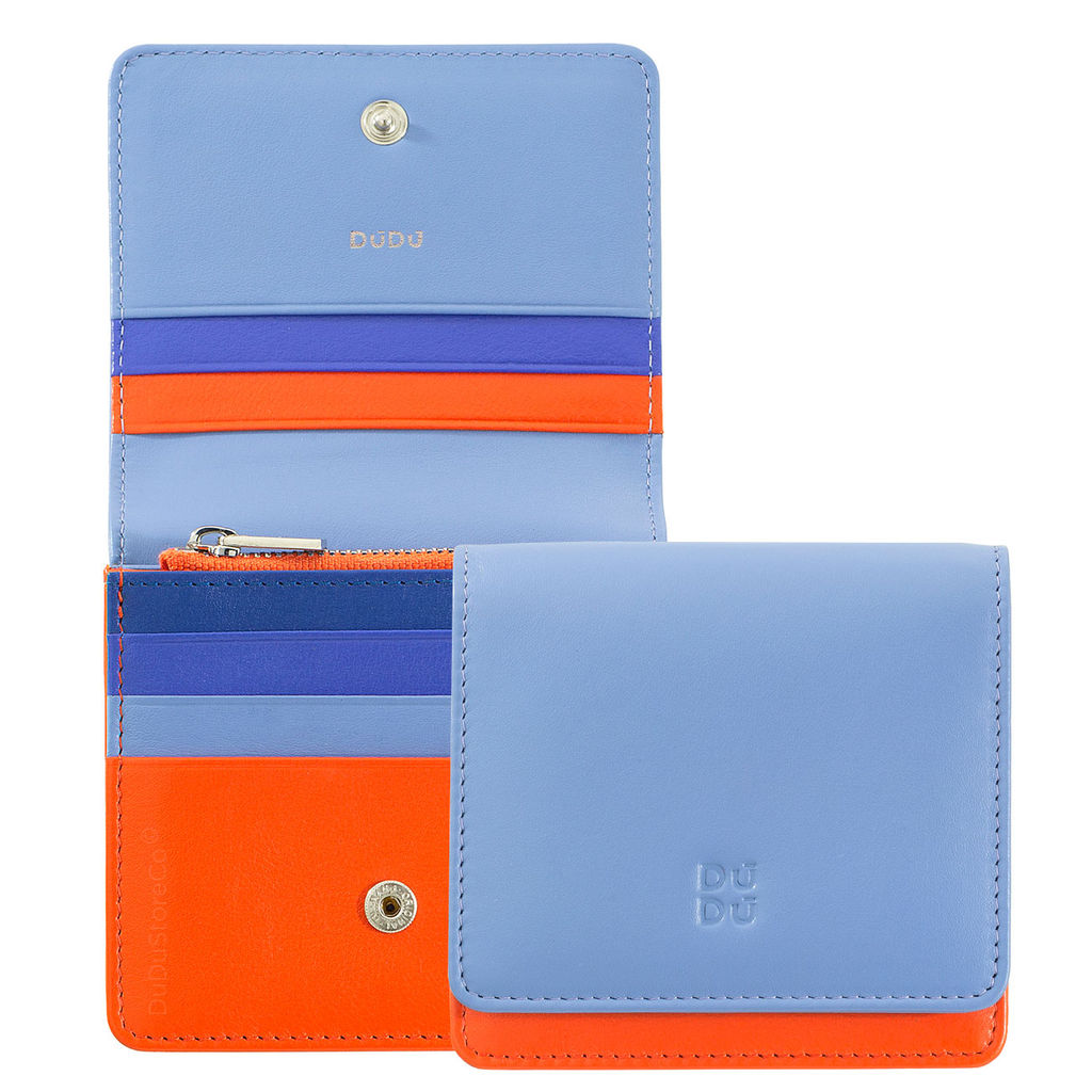 Итальянский кожаный кошелек DuDu серии Flores | пастельно-голубой