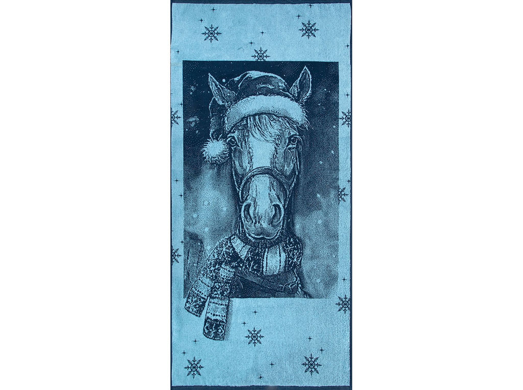 Полотенце махровое 6с102.411ж1 Лошадь новогодняя (джинс) 67х150см
