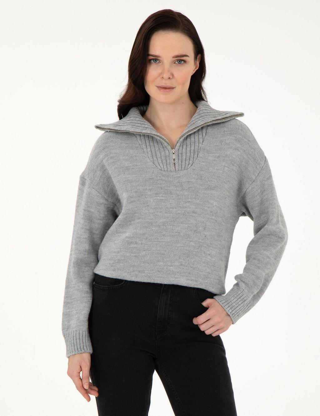 Gri Melanj Comfort Fit Kazak