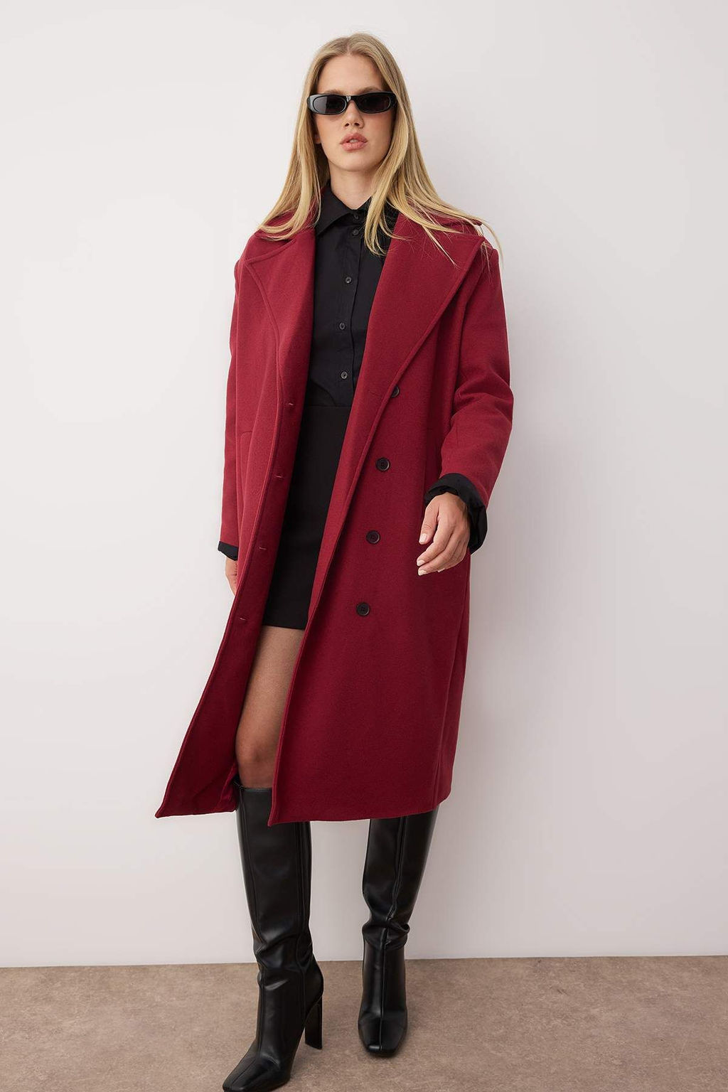 Bordo Asimetrik Kapamal? Yumusak Dokulu Oversize Kaban TWOAW25KB00009