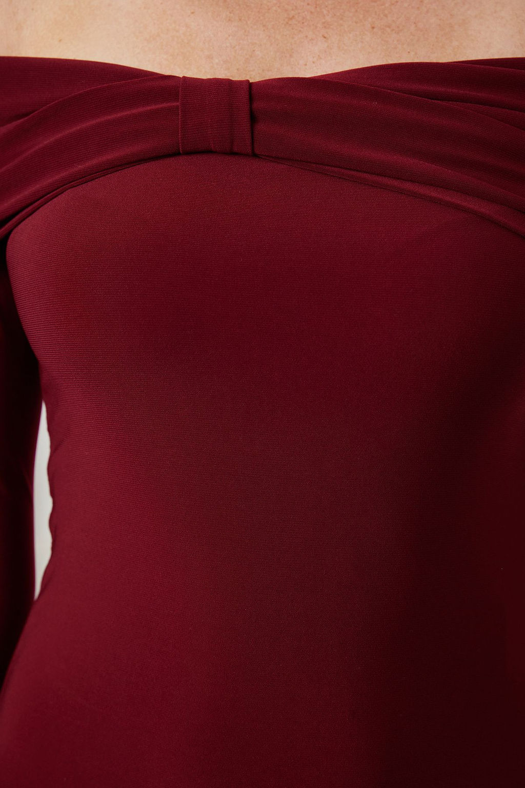 Bordo Buzgu/Drape Detayl? Fitted/Vucuda Oturan Uzun Kollu Esnek Orme Bluz TWOAW25BZ00018 - Trendyolmilla фото 4