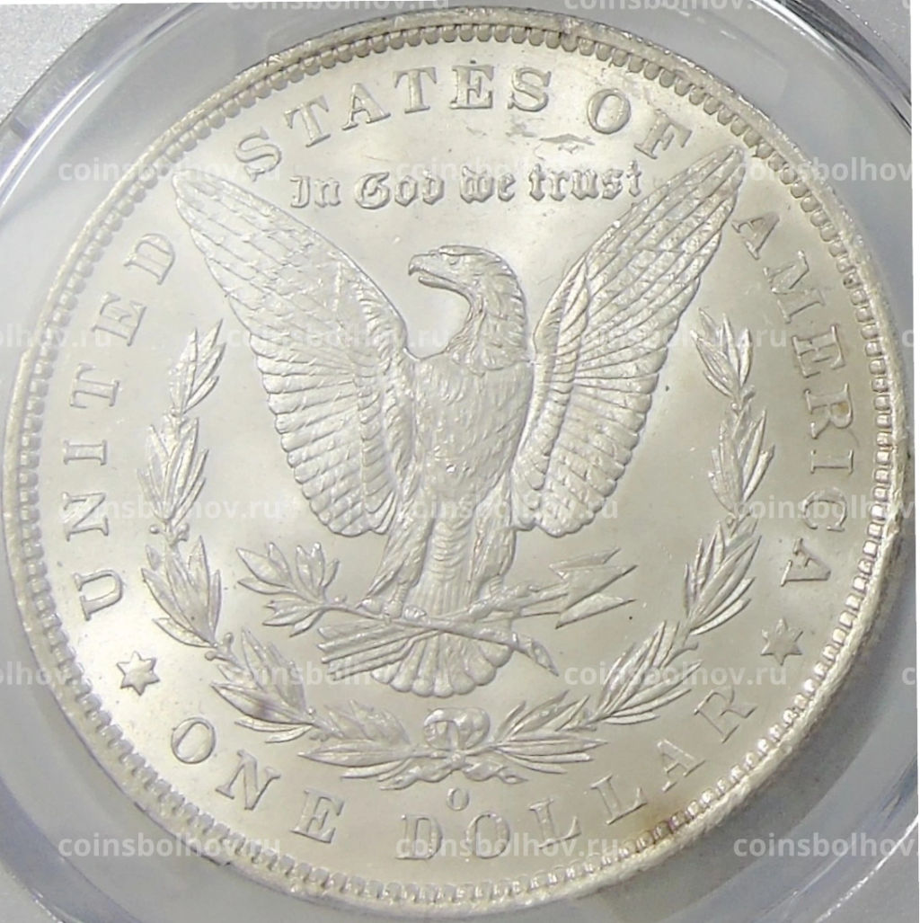 1 доллар 1885 года O США Доллар Моргана (в слабе PCGS MS 63)