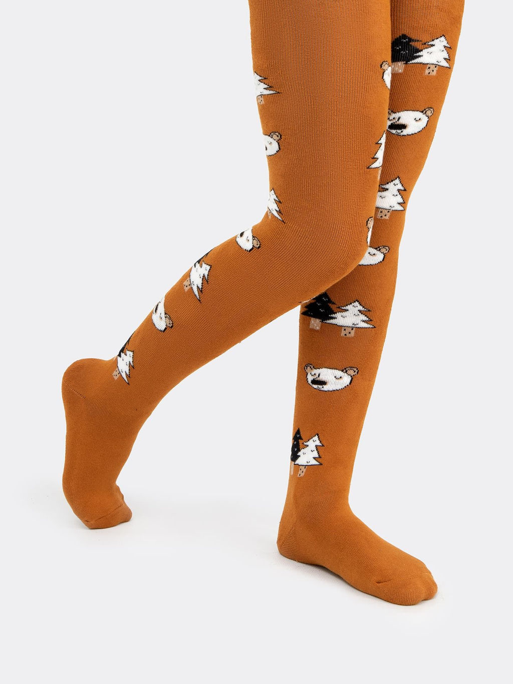 Цена за 3 пары! Плюшевые детские колготки в оттенке кэмел с медведями и ёлками - Mark formelle фото 2