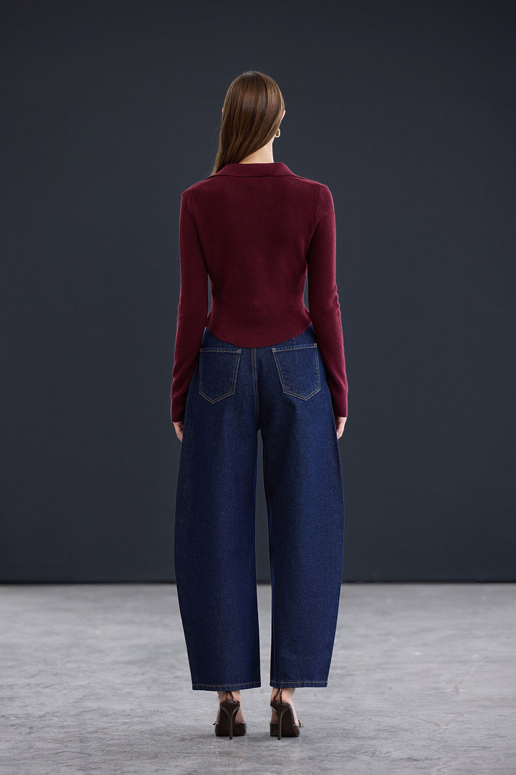 Trendyol Studio Bordo Yumusak Dokulu Polo Yaka Vucudu Saran Yunlu Triko Kazak TWOAW26KZ00248 - Trendyolmilla фото 4