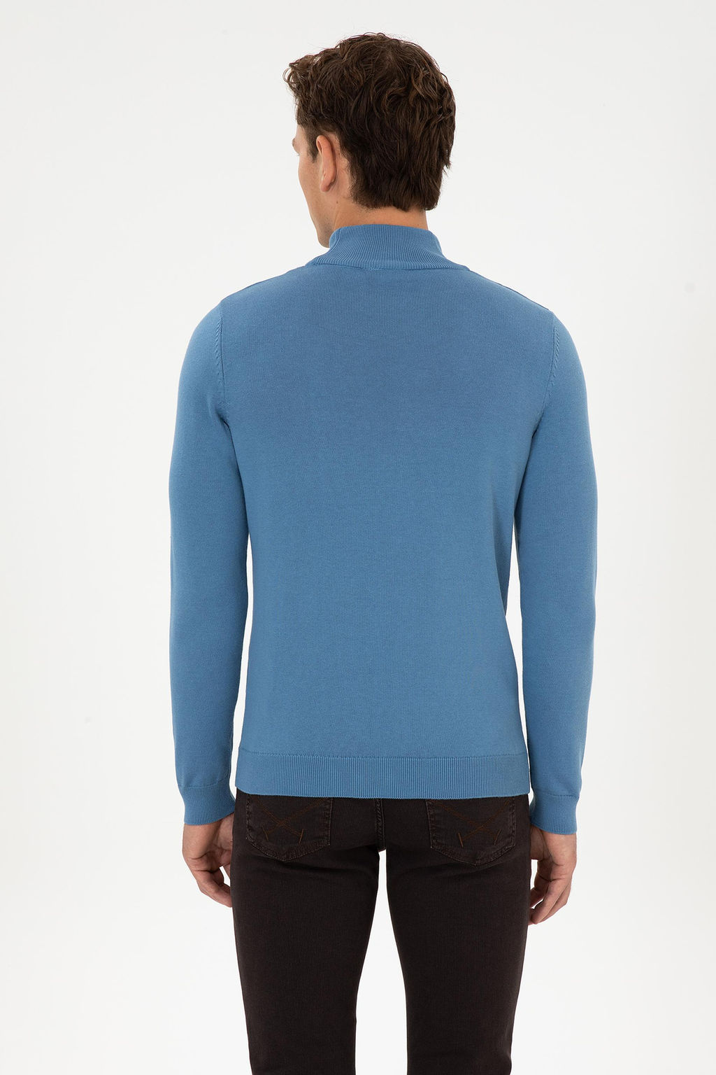 Erkek Slim Fit Yar_m Bal_k__ Yaka Saks Basic Kazak - U.s. polo assn фото 5