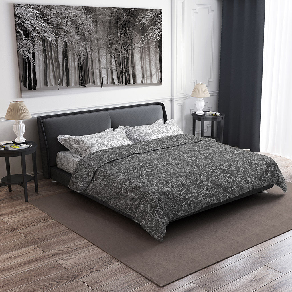 Простыня на резинке односпальная Турецкие огурцы, серый б/з 90х200см, свесы 27см, бязь Комфорт 121г/м2, хлопок 100%, упаковка классическая ПВХ 28х41см, Домашняя мода (Россия)  фото 5