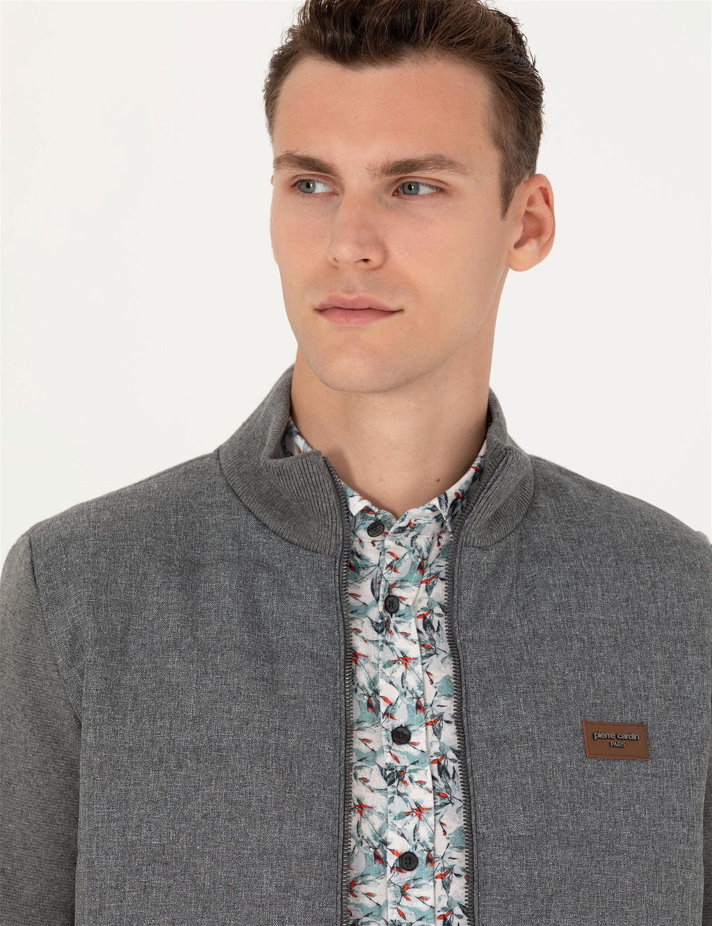 Gri Melanj Slim Fit Fermuarl_ Triko H_rka