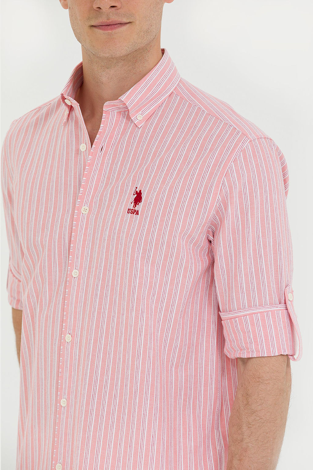 U. S. Polo Assn Мужская рубашка лосося в белую полоску - U.s. polo assn фото 7