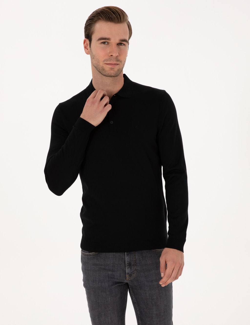 Siyah Slim Fit Basic Kazak