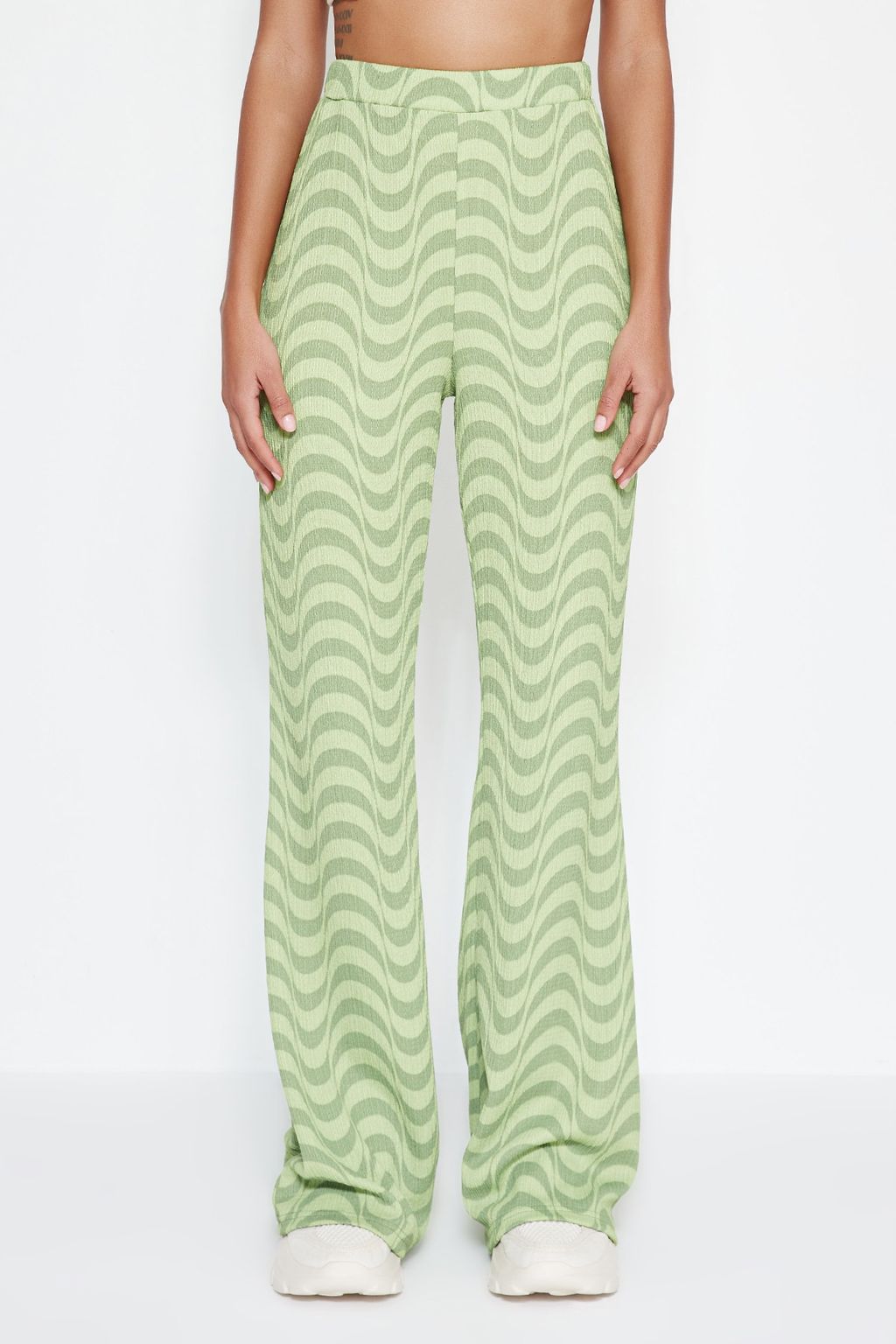Yesil Burumcuk Wide Leg/Rahat Kesim Yuksek Bel Orme Pantolon TWOSS23PL00085 - Trendyolmilla фото 4