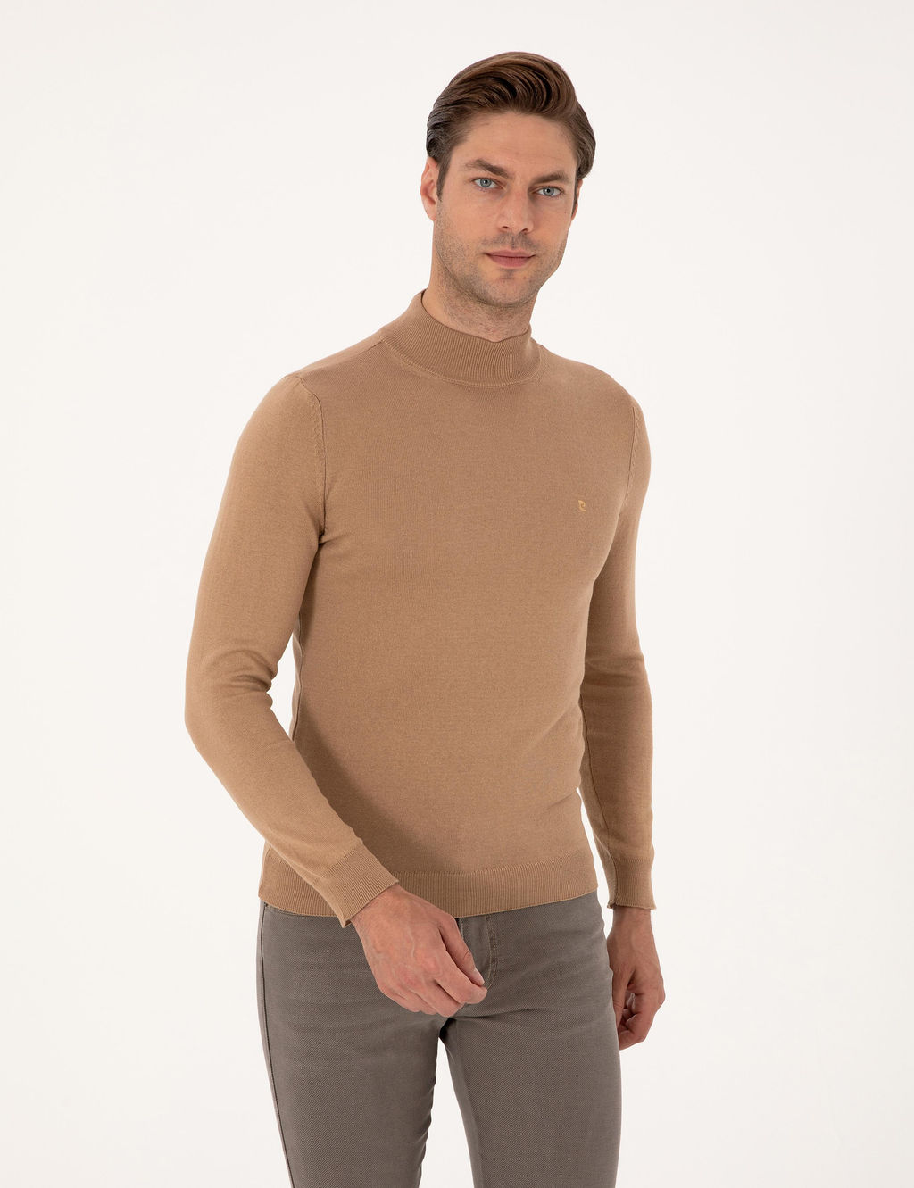 Camel Slim Fit Yar_m Bal_k__ Yaka Basic Triko Kazak - Pierre cardin фото 3