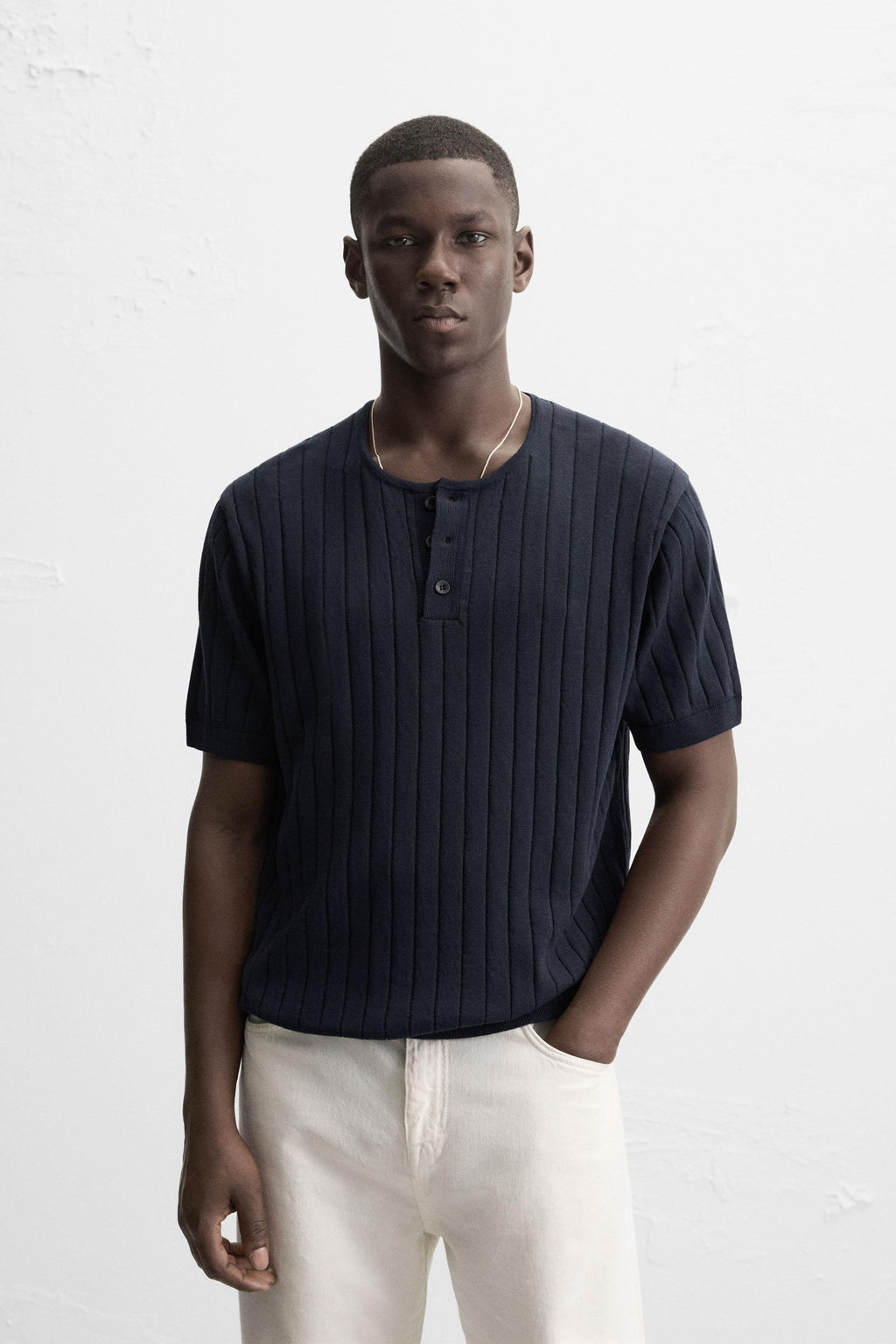 BUTTON-NECK KNIT T-SHIRT - Zara фото 3
