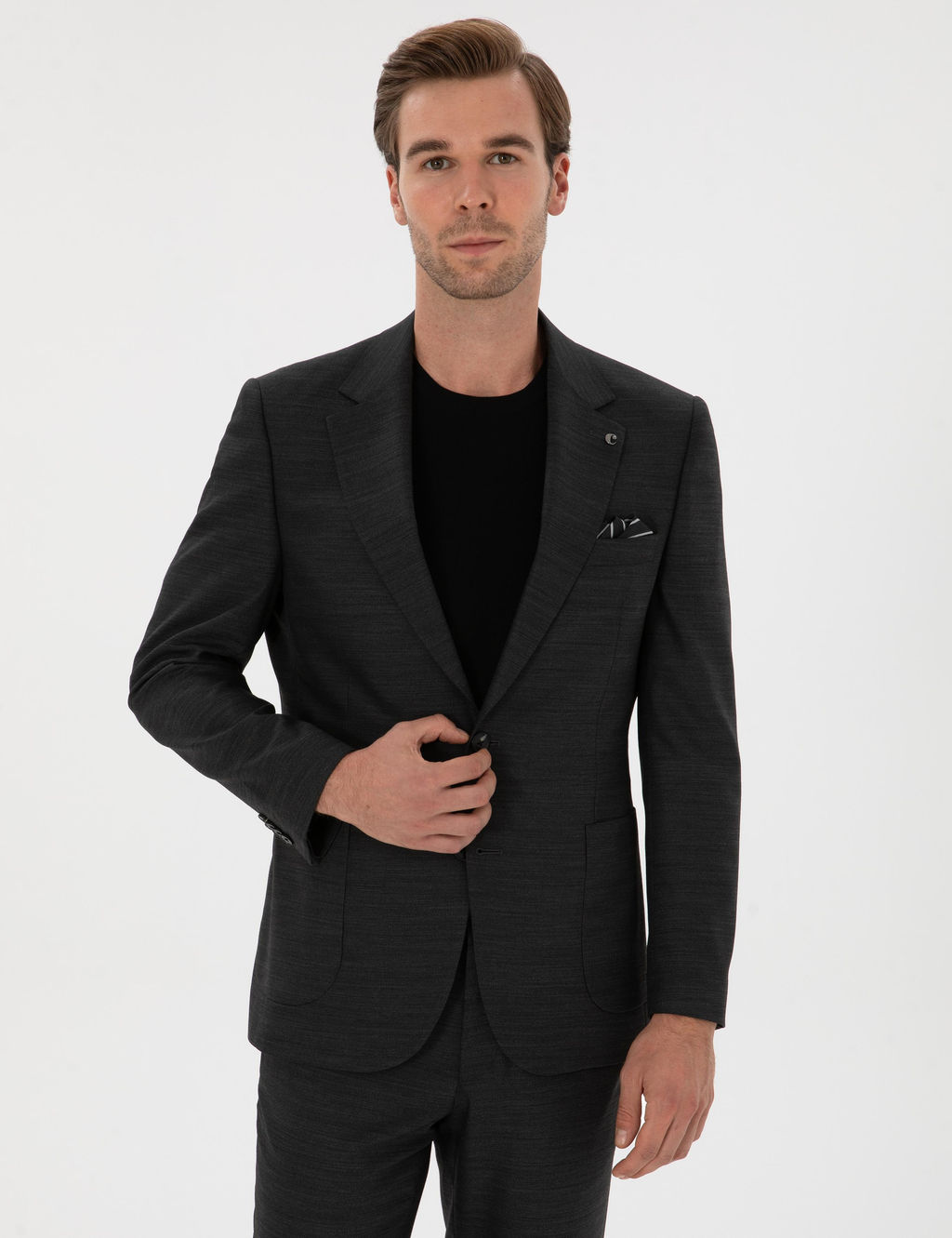 Antrasit Slim Fit Mikro Desenli Mono Yaka Y_n Kar___ml_ Tak_m Elbise - Cacharel фото 3