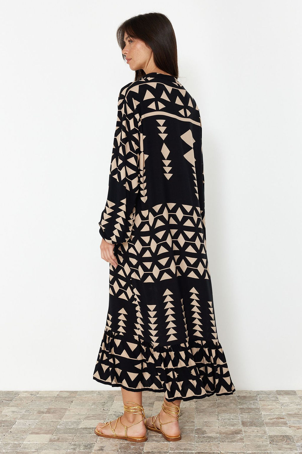 TRENDYOLMILLA Mavi Bask?l? Midi Genis Kseim Bordur Desen Detayl? Dokuma Elbise Dokuma Elbise TWOSS24EL01019 фото 6