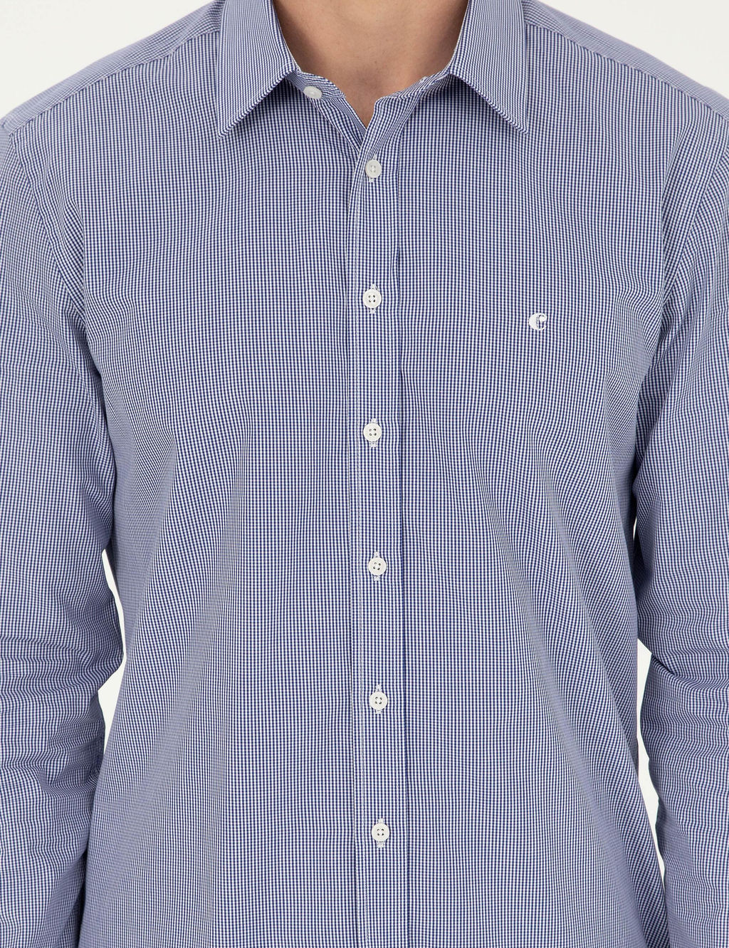 Темно-синяя рубашка узкого кроя из хлопка в полоску - Cacharel фото 6