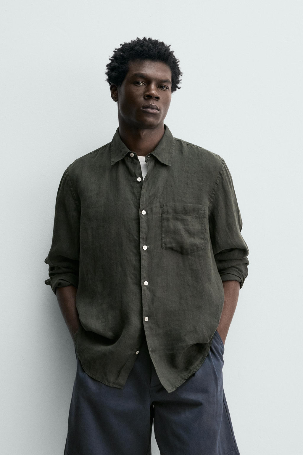 CAMISA REGULAR FIT 100% LINO / Verde oscuro - Zara фото 2