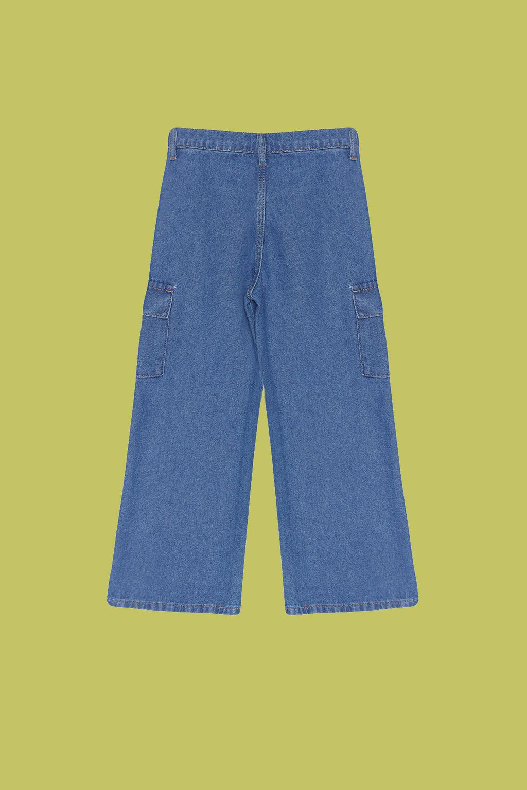 Koyu Mavi K?z Cocuk Wide Leg Kargo Cepli Pamuklu Lastikli Denim Pantolon Jean TKDSS24PL00001 - Trendyolmilla фото 4