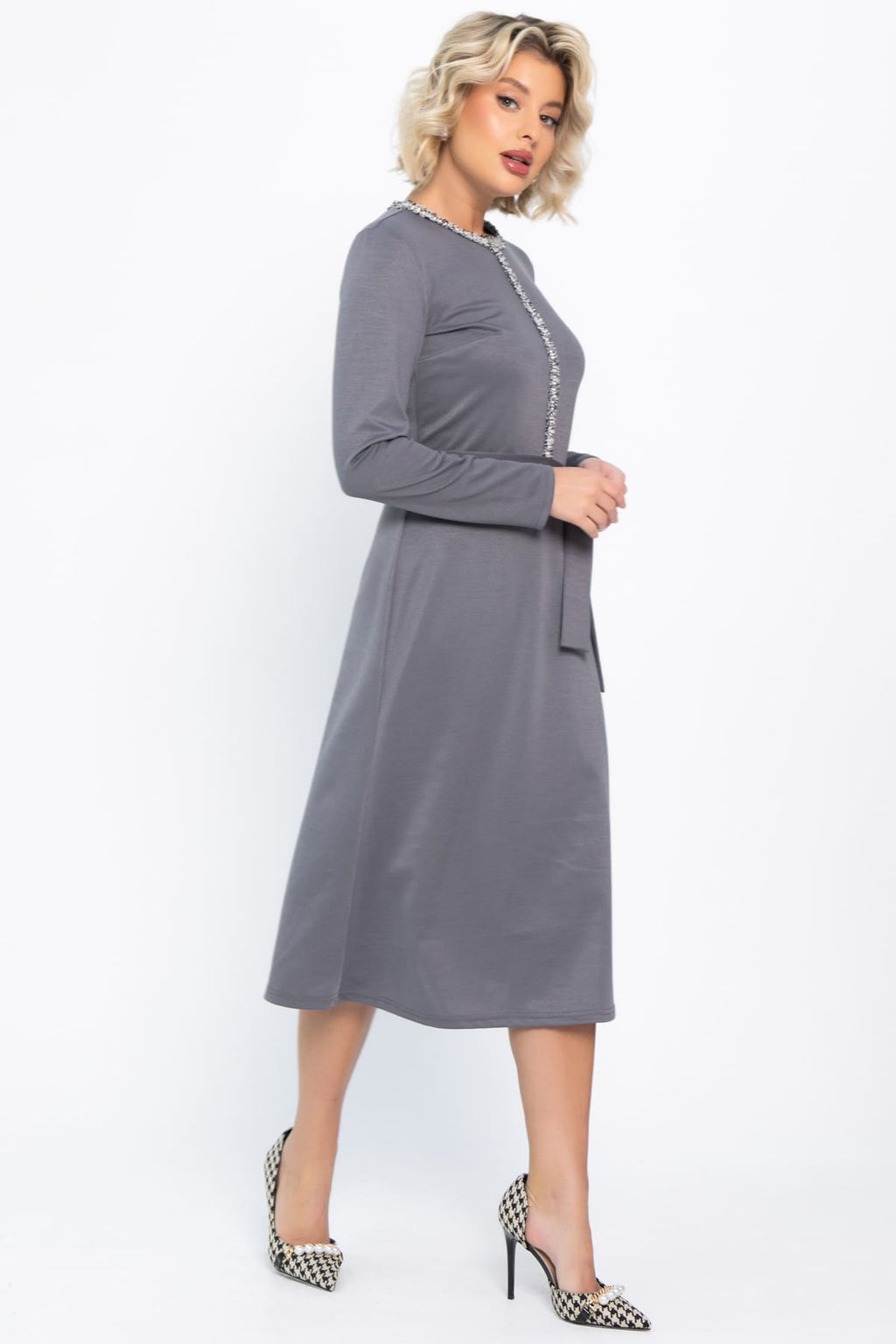 Платье трикотажное Парижанка (серое) П14786-10М