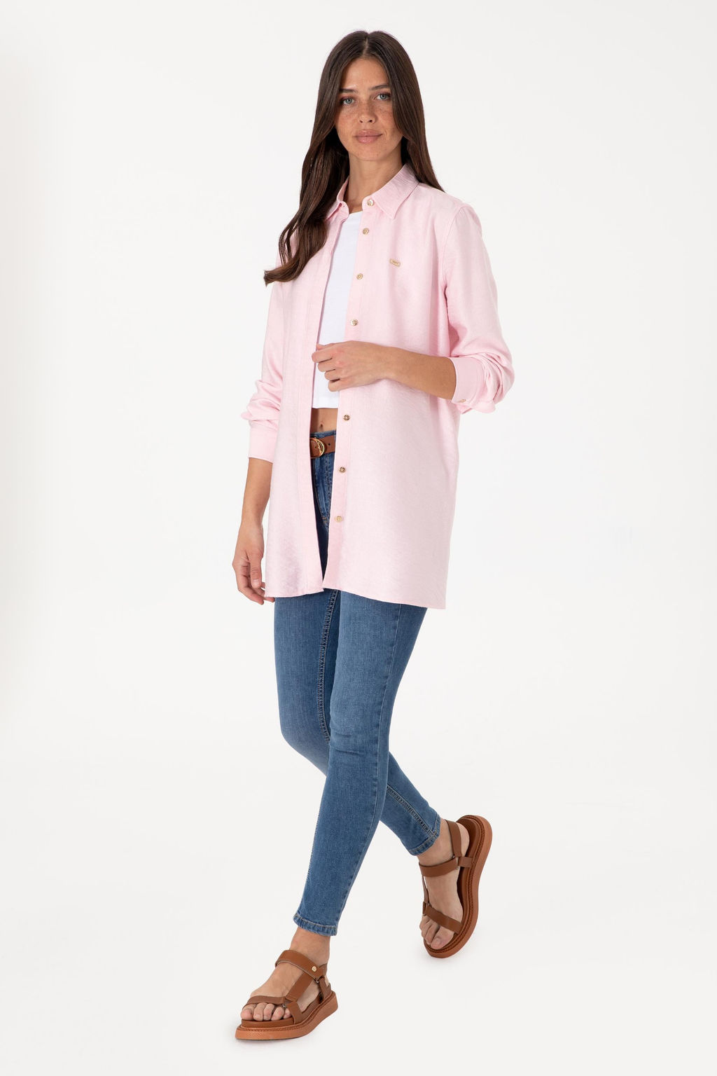 Kad_n A__k Pembe Dokuma Tunik G_mlek
