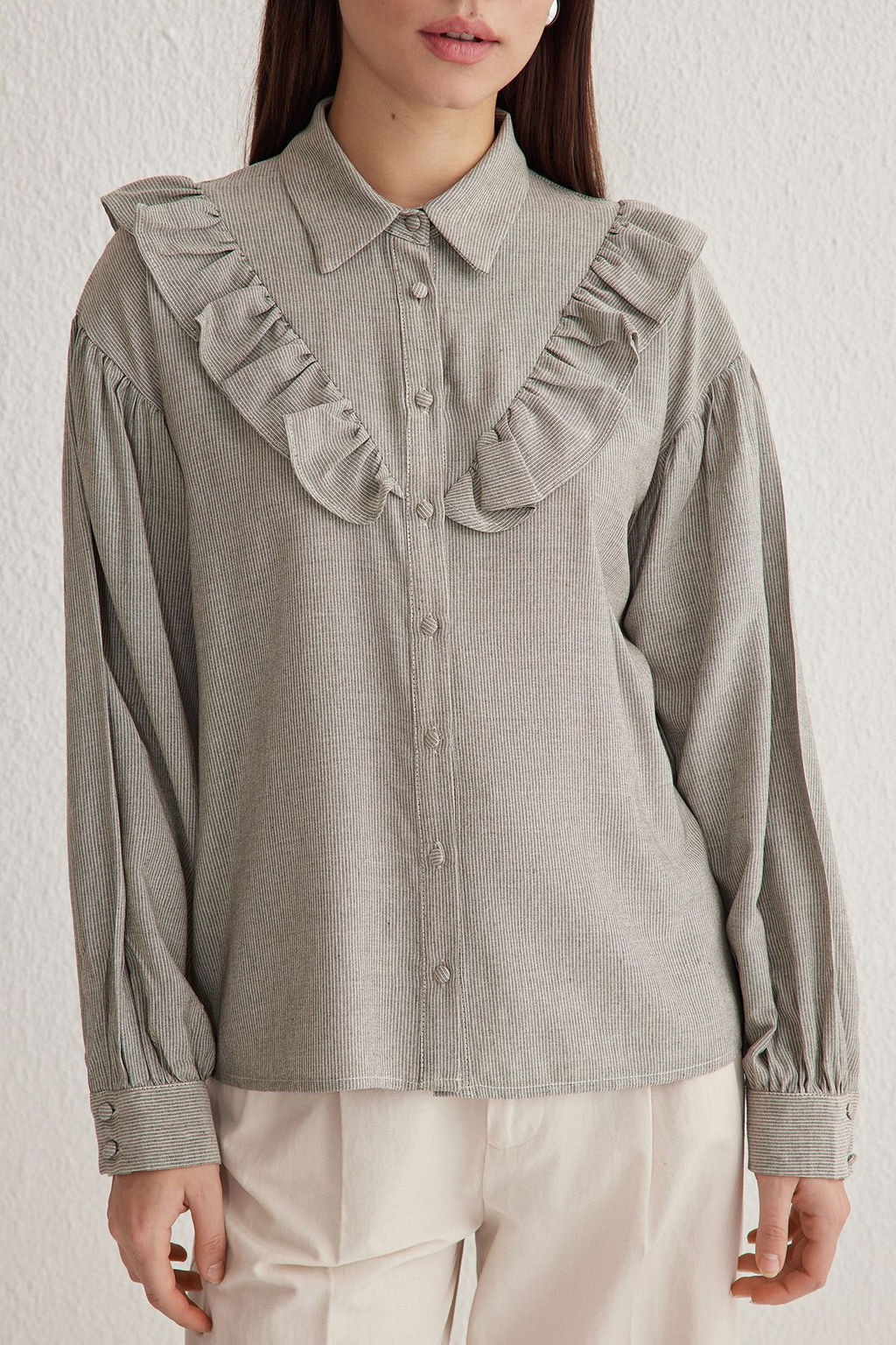 TRENDYOLMILLA Mavi F?rf?r Detayl? Dokuma Gomlek TWOSS20GO0357  фото 11