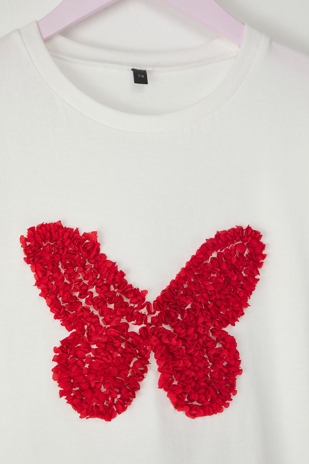 Ekru K?z Cocuk %100 Pamuk Kelebek Desenli Regular/Normal Kal?p K?sa Kol Orme T-Shirt TKDSS25TS00035 - Trendyolmilla фото 4