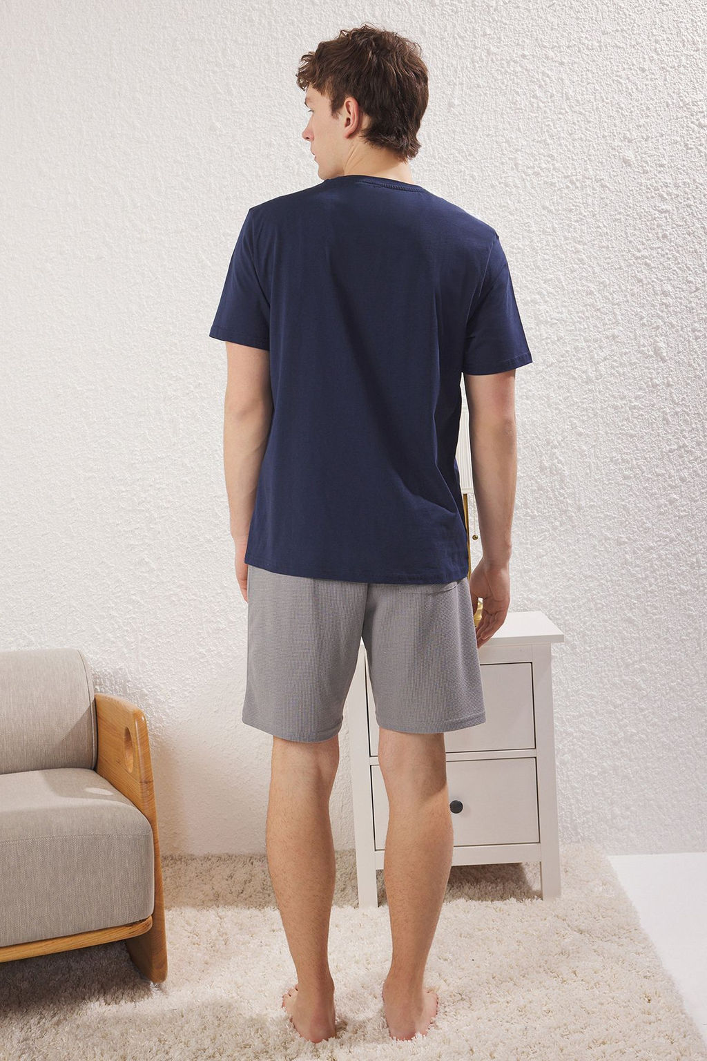 TRENDYOL MAN Lacivert Gri Regular Fit Dokulu Sortlu Orme Pijama Tak?m? TMNSS25PT00021 - Trendyolmilla фото 11