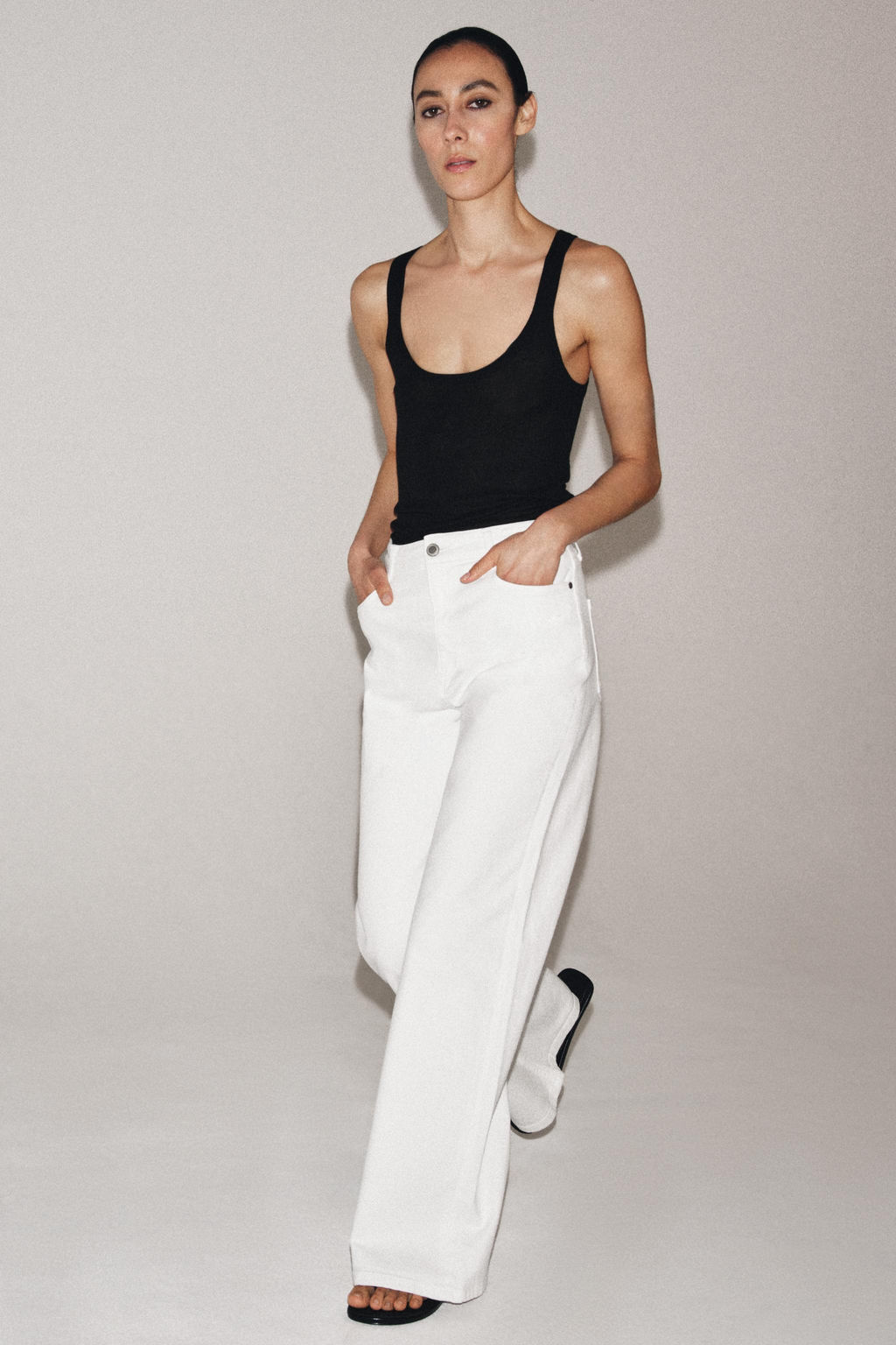 JEANS ZW COLLECTION WIDE LEG TIRO ALTO / Blanco