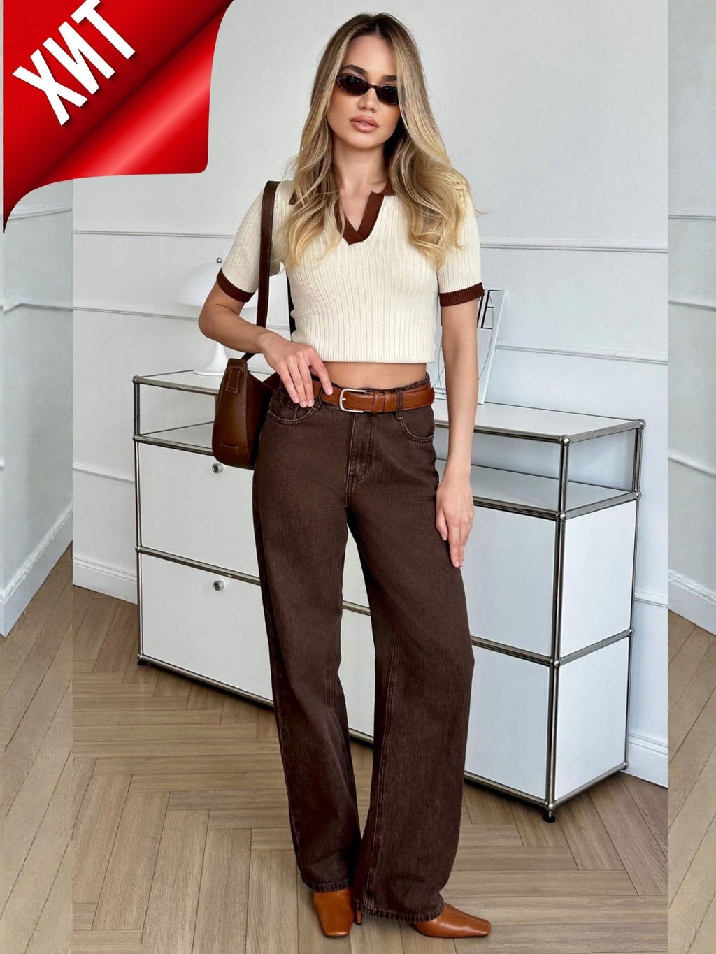 Джинсы женские Primm P222-0134-1 хлопок коричневые