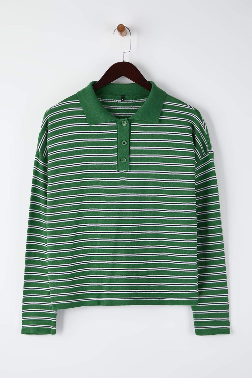 Wardrobe Essentials Yesil Premium Iplik/Ozel Iplikli Genis Kal?p Cizgili Triko Kazak TWOAW26KZ00195