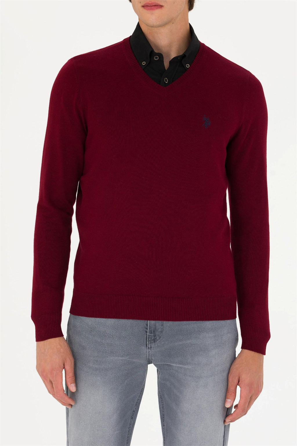 U. S. Polo Assn Мужской бордово-красный базовый свитер - U.s. polo assn фото 6