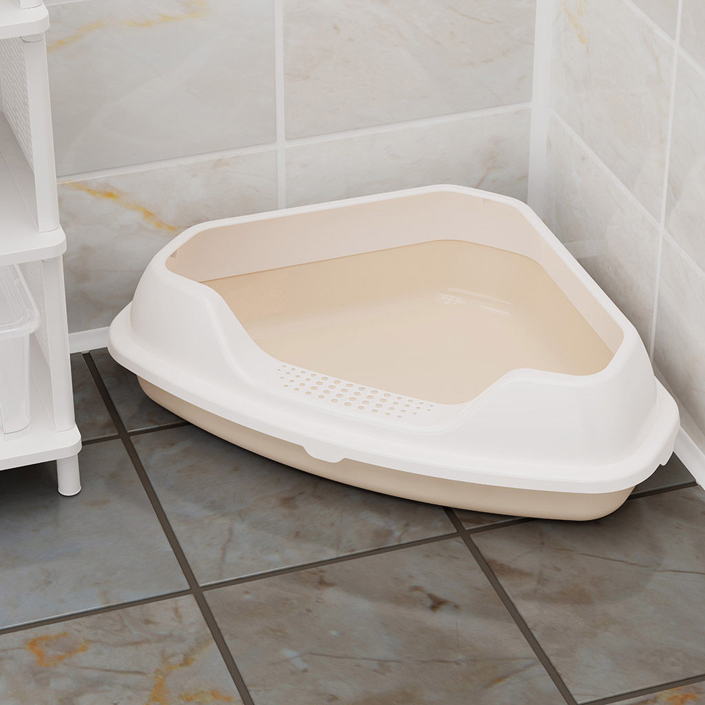Лоток-туалет для кошек 55,5х41,5х15см, угловой, с бортом, пластик, бежевый (Россия) - Pet toys фото 5
