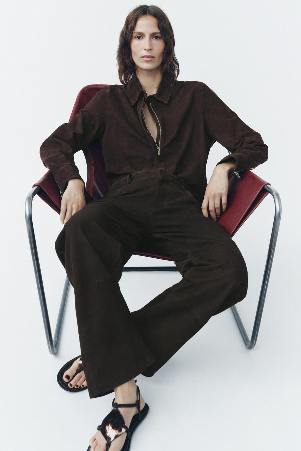 ZW COLLECTION LIMITED EDITION 100% SUEDE TROUSERS - Zara фото 5