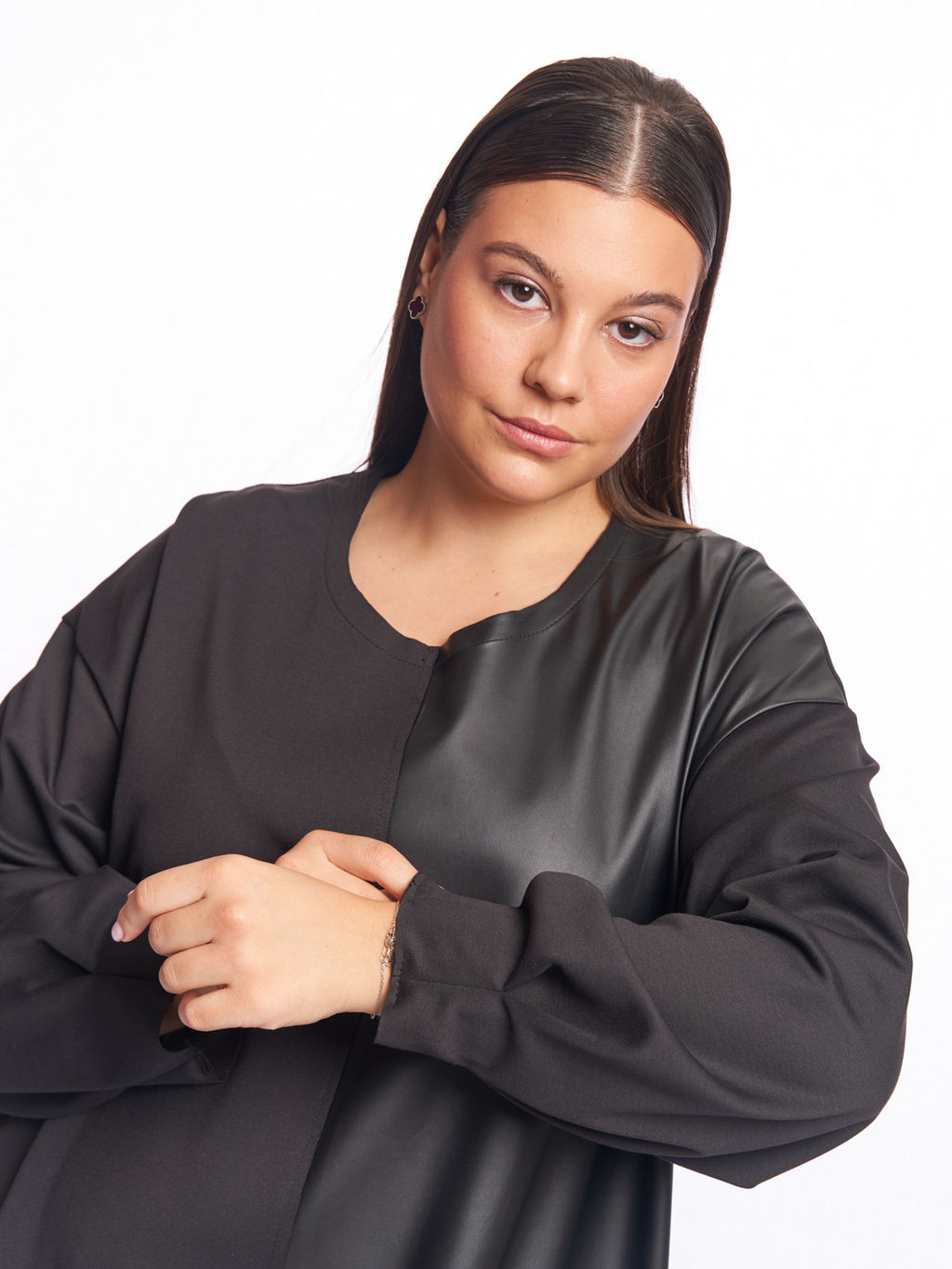 Платье с кожаной вставкой PP56606BLK01