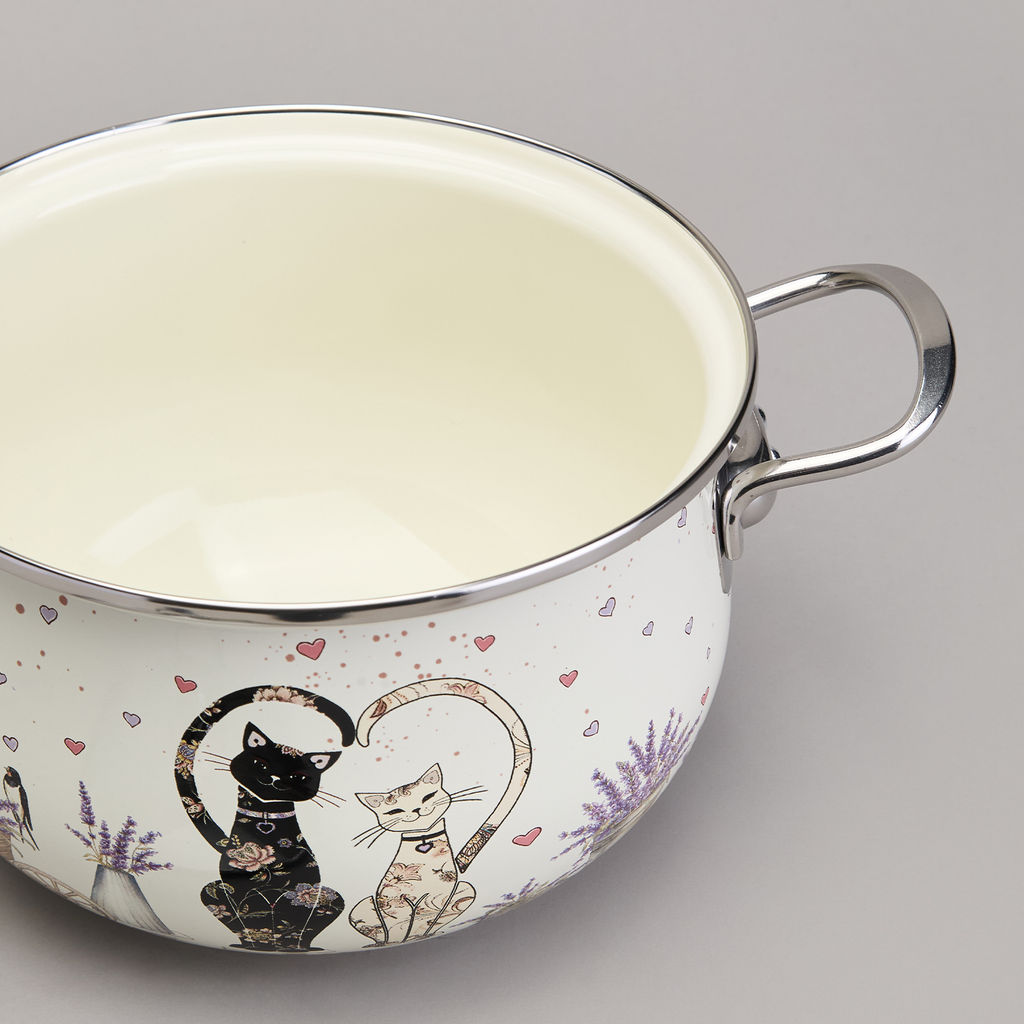 КАСТРЮЛЯ AGNESS ЭМАЛИРОВАННАЯ СО СТЕКЛЯННОЙ КРЫШКОЙ СЕРИЯ LAVANDER CATS, 2,8 Л ДИА. 20СМ  фото 7