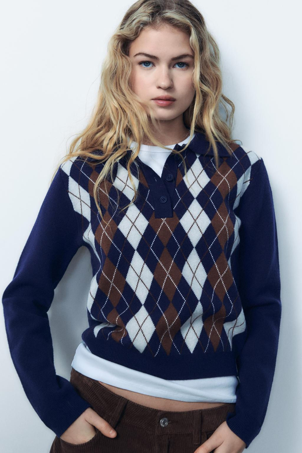 ARGYLE JACQUARD POLO SWEATER - Zara фото 2