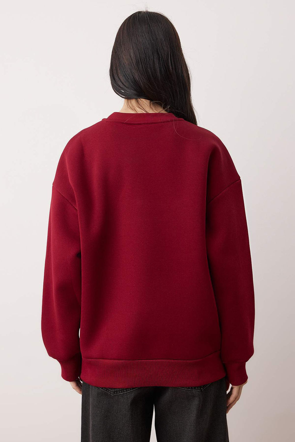 Bordo Ekose Nak?sl? Oversize Kal?n Ici Polarl? Orme Sweatshirt TWOAW26SW00231 - Trendyolmilla фото 4