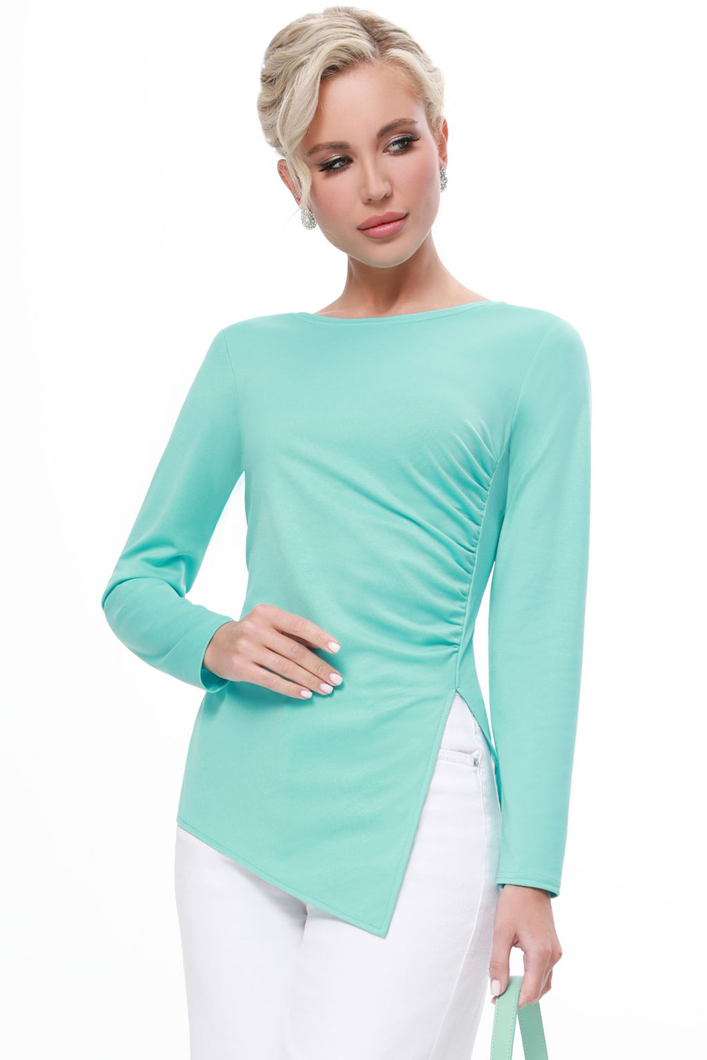 Блузка светло-бирюзовая с асимметричным низом - Dstrend фото 4