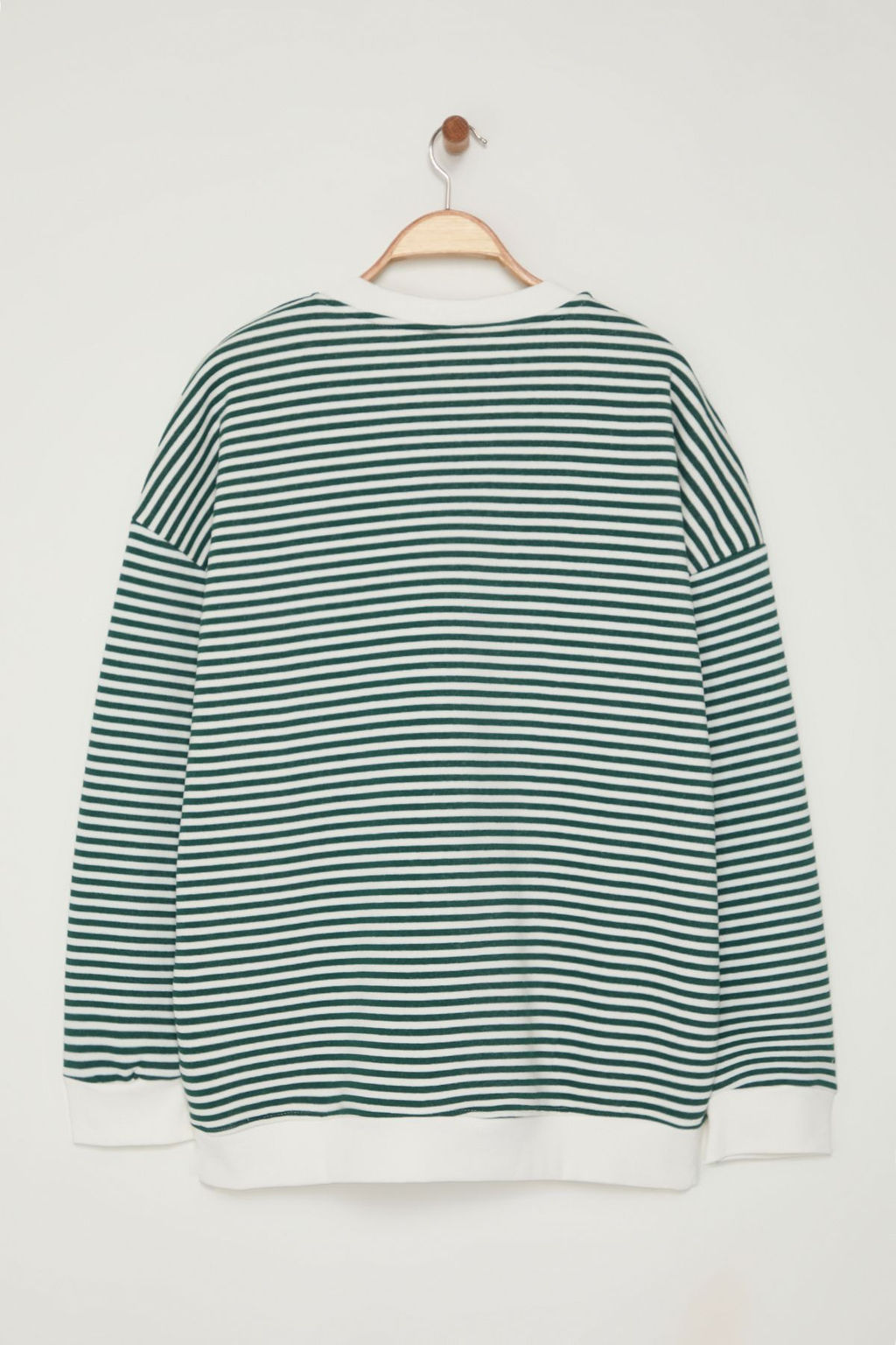 TRENDYOL MAN Buyuk Beden Siyah Oversize/Genis Kesim Cizgili Ici Polarl? Sweatshirt TMNAW25AO00017 - Trendyolmilla фото 7