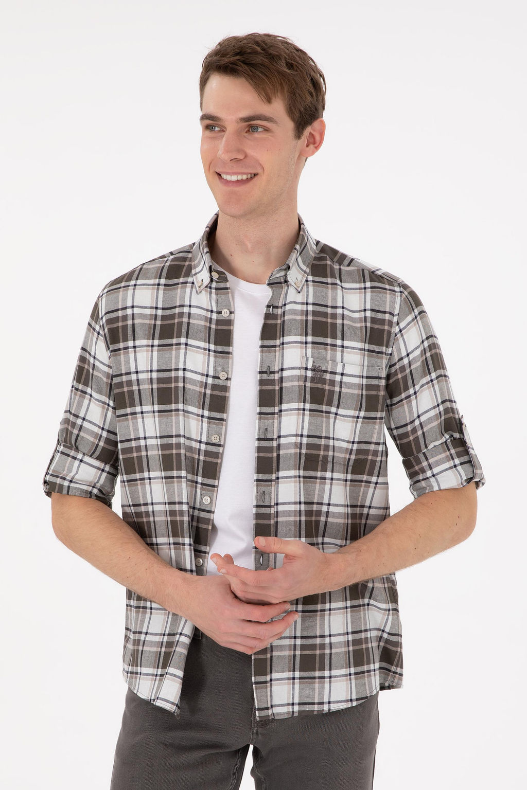 Мужская рубашка светло-хаки с длинным рукавом Неожиданная скидка в корзине