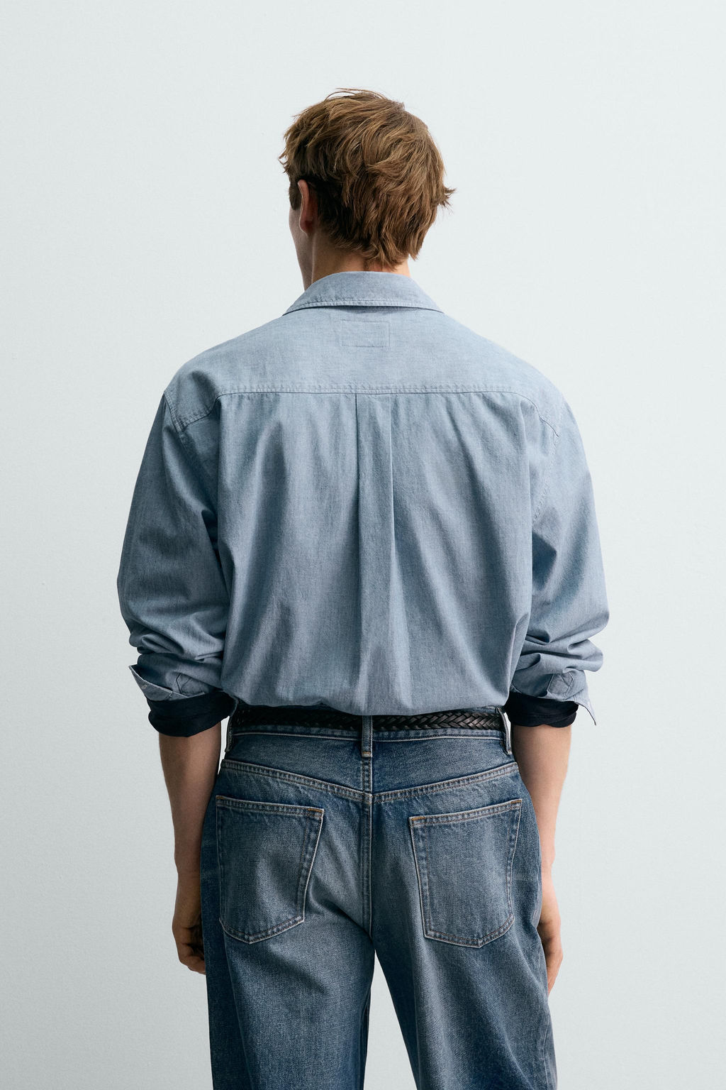 Рубашка Zara Aaron Levine x Zara CAMISA CHAMBRAY DENIM средне-синяя