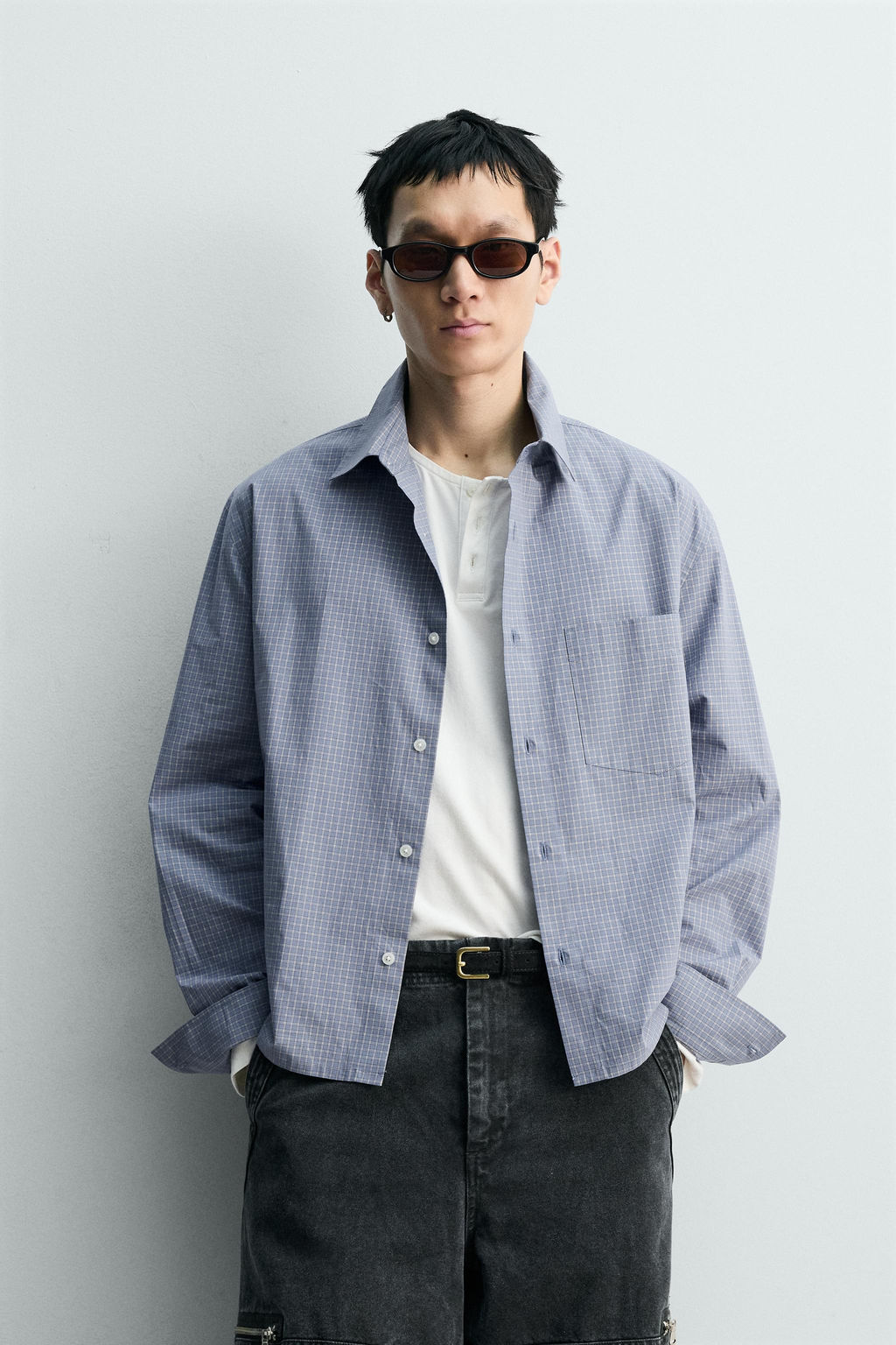 CAMISA BOXY FIT CUADROS / Azul lavado - Zara фото 2