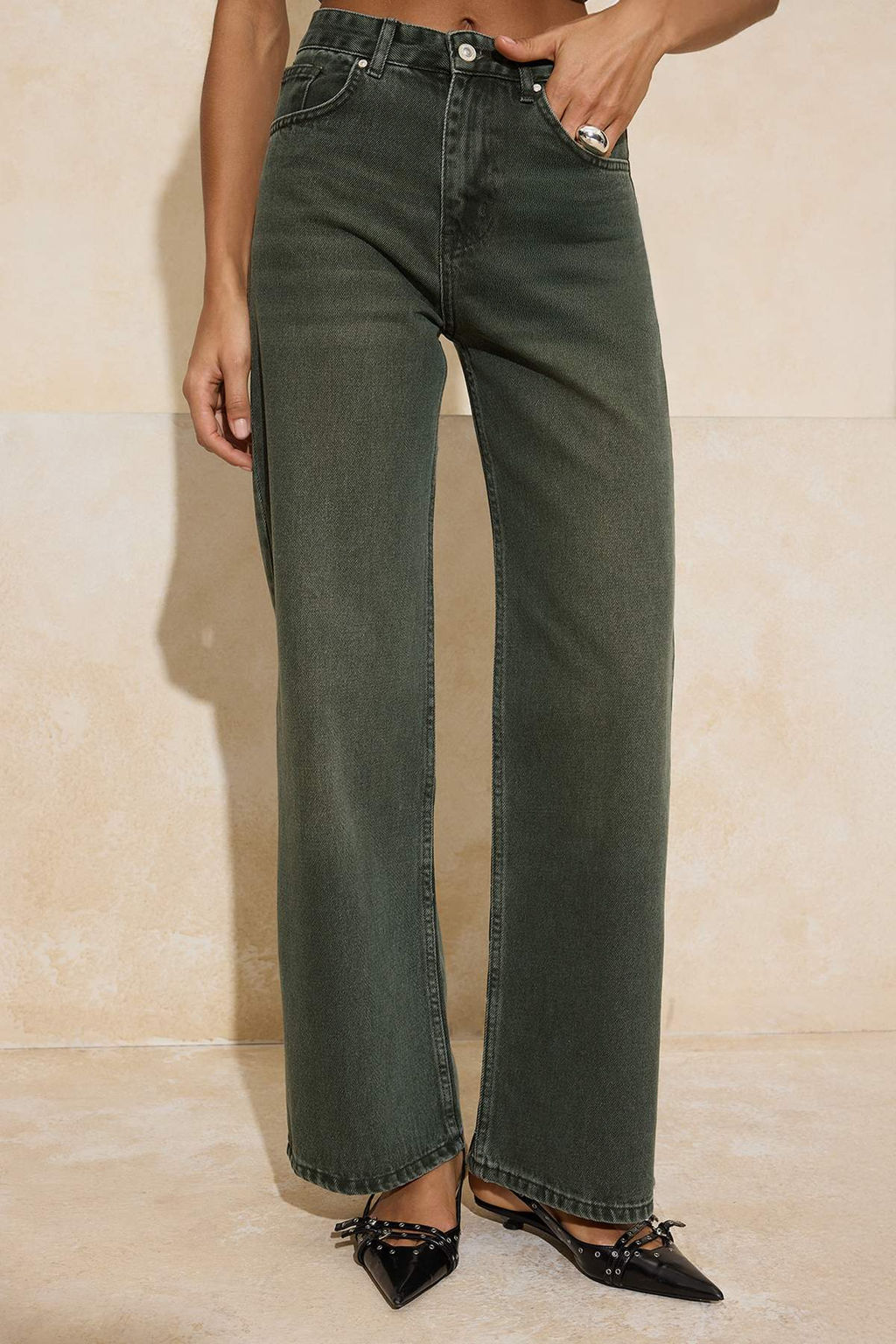 Haki Yuksek Bel Genis Paca Vintage Y?kama Wide Leg Jeans TWOSS26JE00017 - Trendyolmilla фото 5