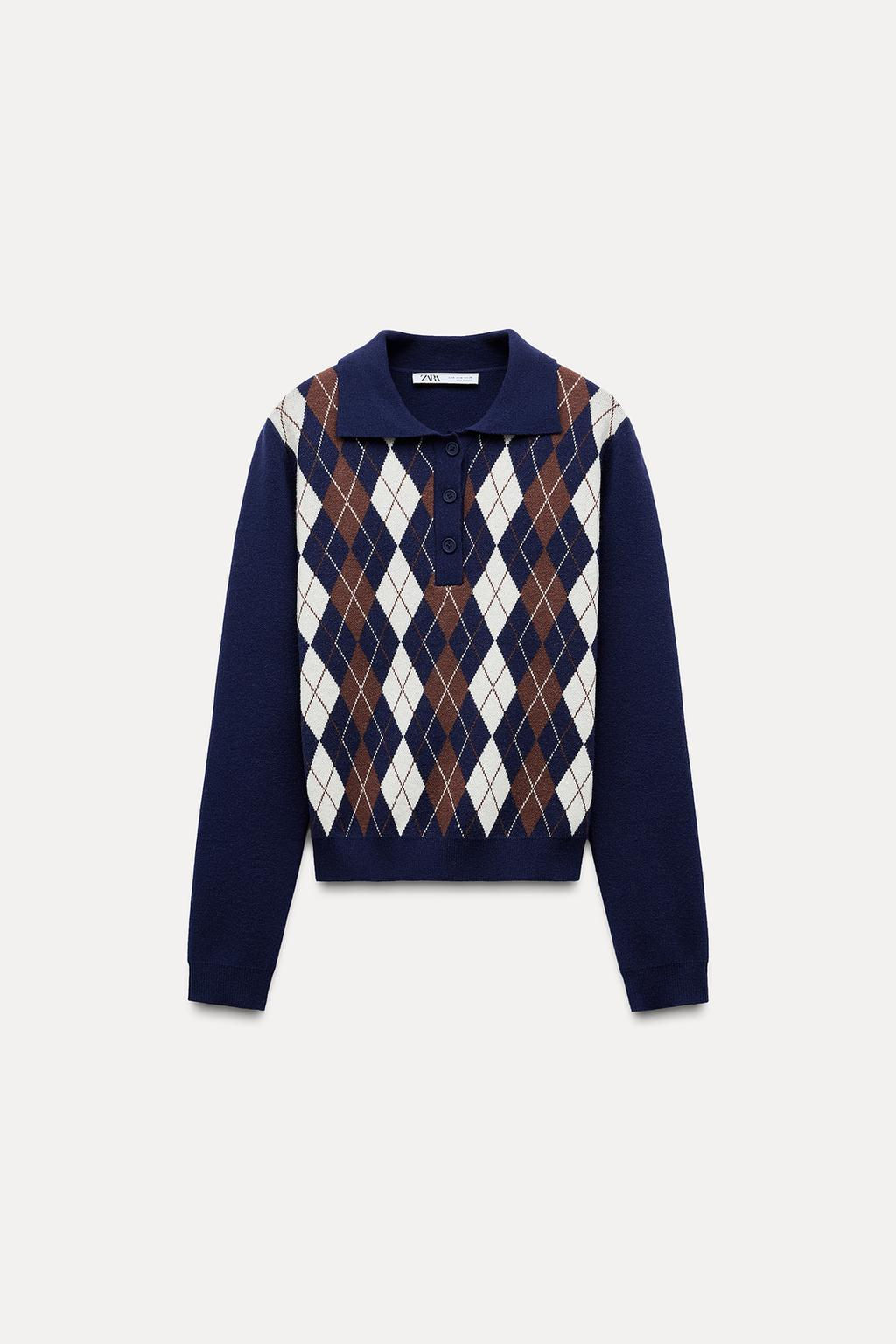 ARGYLE JACQUARD POLO SWEATER - Zara фото 7